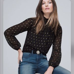 WHBM | Stunning Black & Gold Foil Blouse Size Small